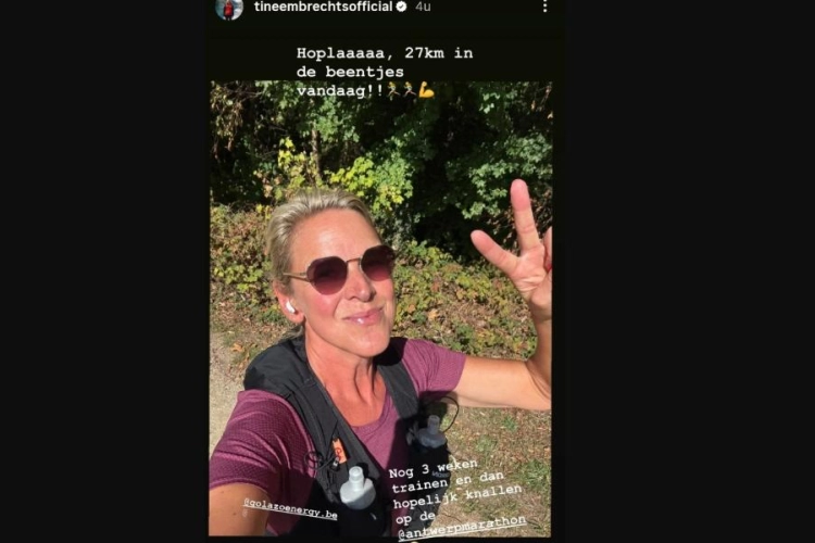 Tine Embrechts marathon training Instagram Verhaal